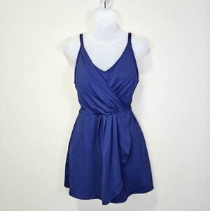 Lands End Wrap Swim Dress XL Tummy Control Swimsuit Surplice One Piece Modest